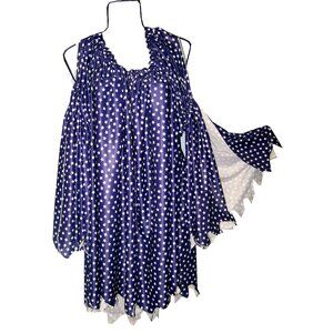 Blue Patriotic Dress with Stars Drop shoulder Jagged Sleeves